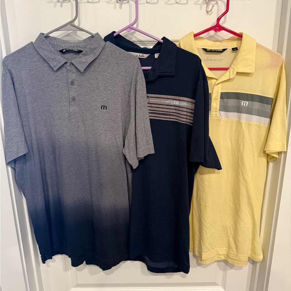 Travis Mathew Heater Pro and Good Good Golf Polo Shirt Trio - Gray, Navy, Yellow